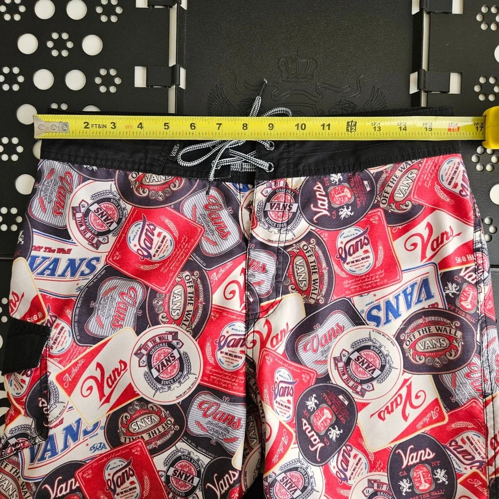 Vans Retro Beer Label Board Shorts Mens 30 (32) All Over Print Swim Trunks